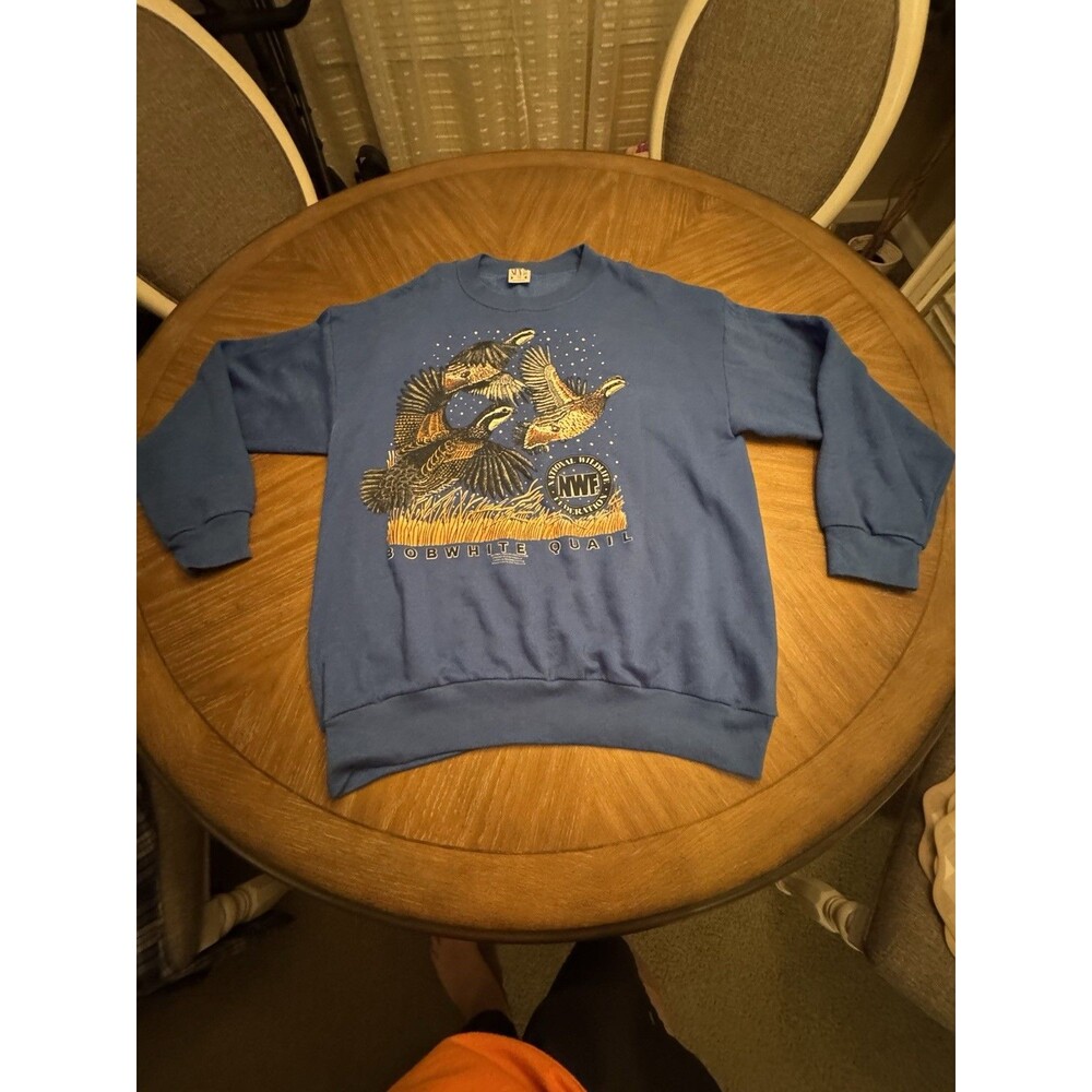 Vintage National Wildlife Federation Sweatshirt Mens XXL Blue 90s Bobwhite Quail